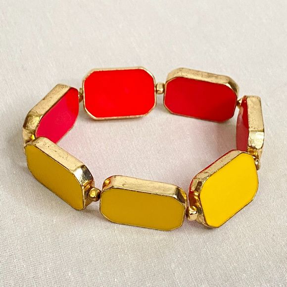 Yellow And Hot Pink Stretch Bracelet Swivel Segmented Rectangles - Picture 6 of 10
